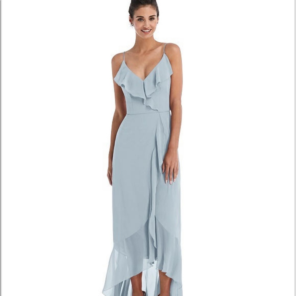 NWT Dessy Bridesmaids Blue Ruffle-Trim Dress